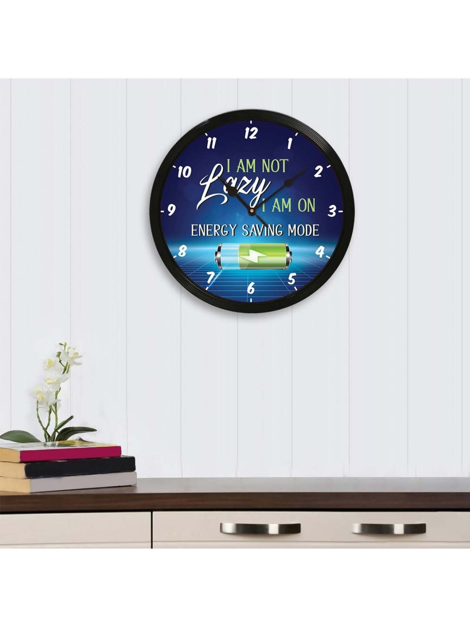 eCraftIndia 'I Am Not Lazy...' Designer Round Analog Black Wall Clock