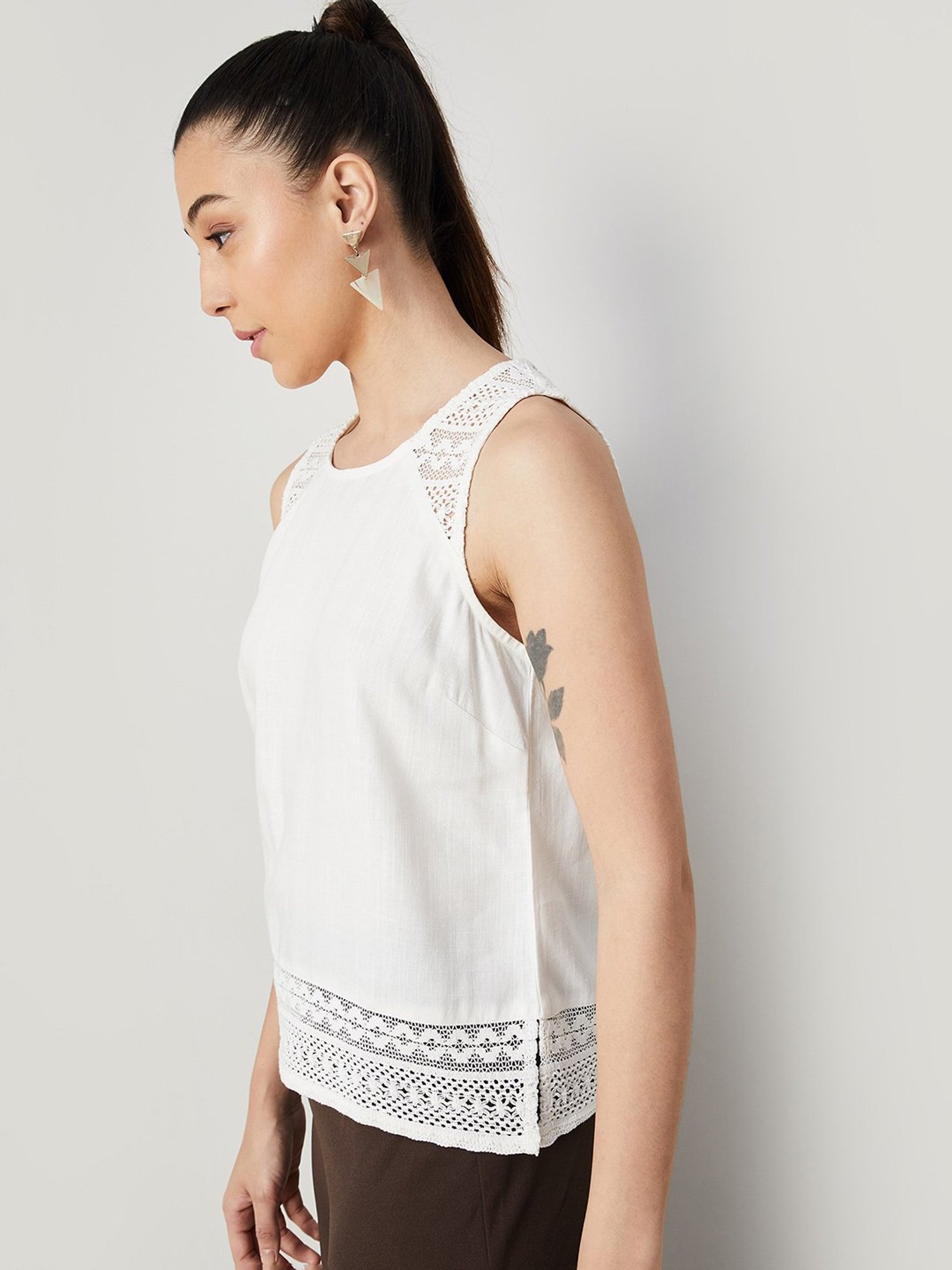 Code by Lifestyle White Self Design Top