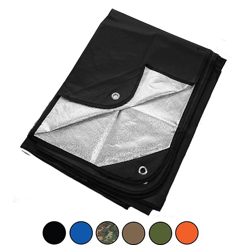 Heavy Duty Survival Blanket Insulated Thermal Reflective Tarp 60quot x 82quot AllWeather Reusable Emergency Blanket for Car or Camping Black