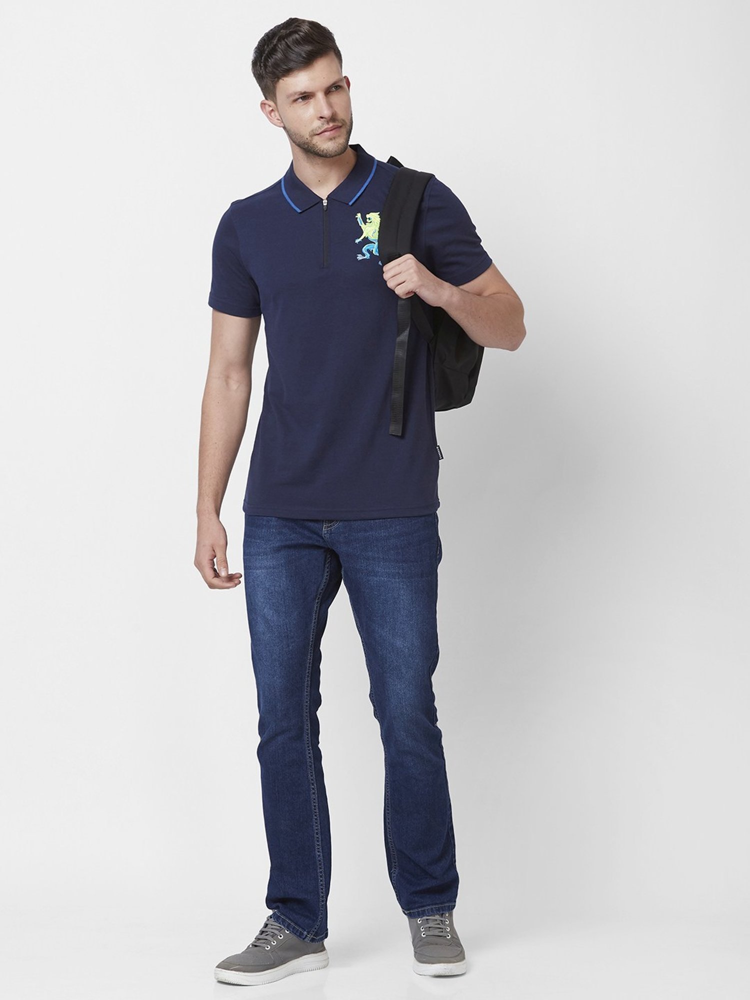 Giordano Navy Blue Cotton Slim Fit Polo T-Shirt