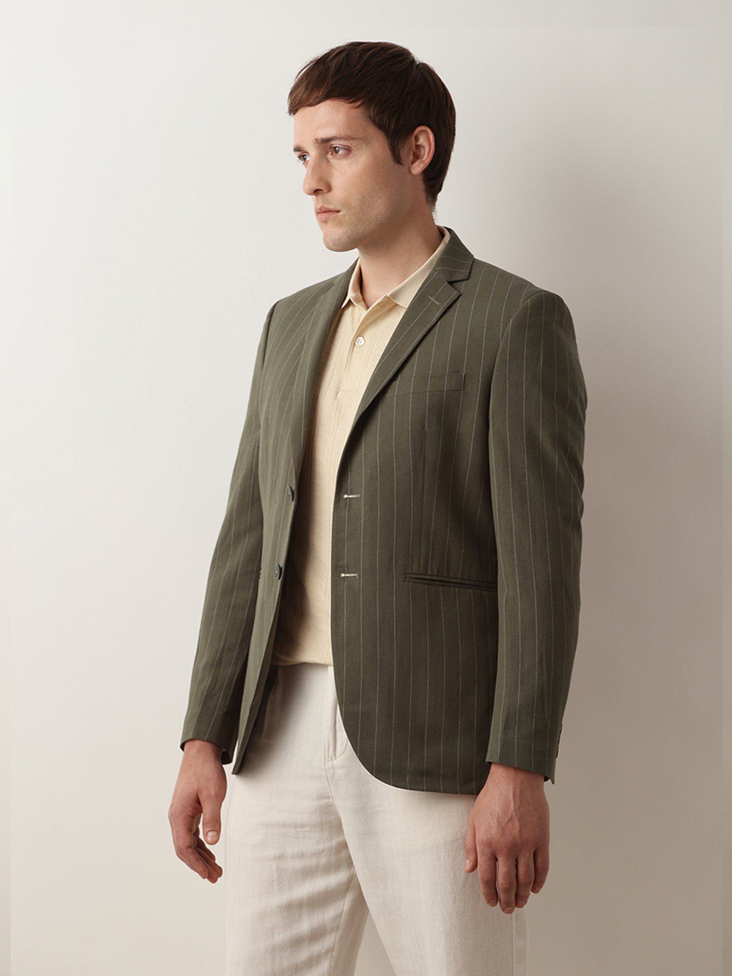 SELECTED HOMME Green Slim Fit Striped Blazer
