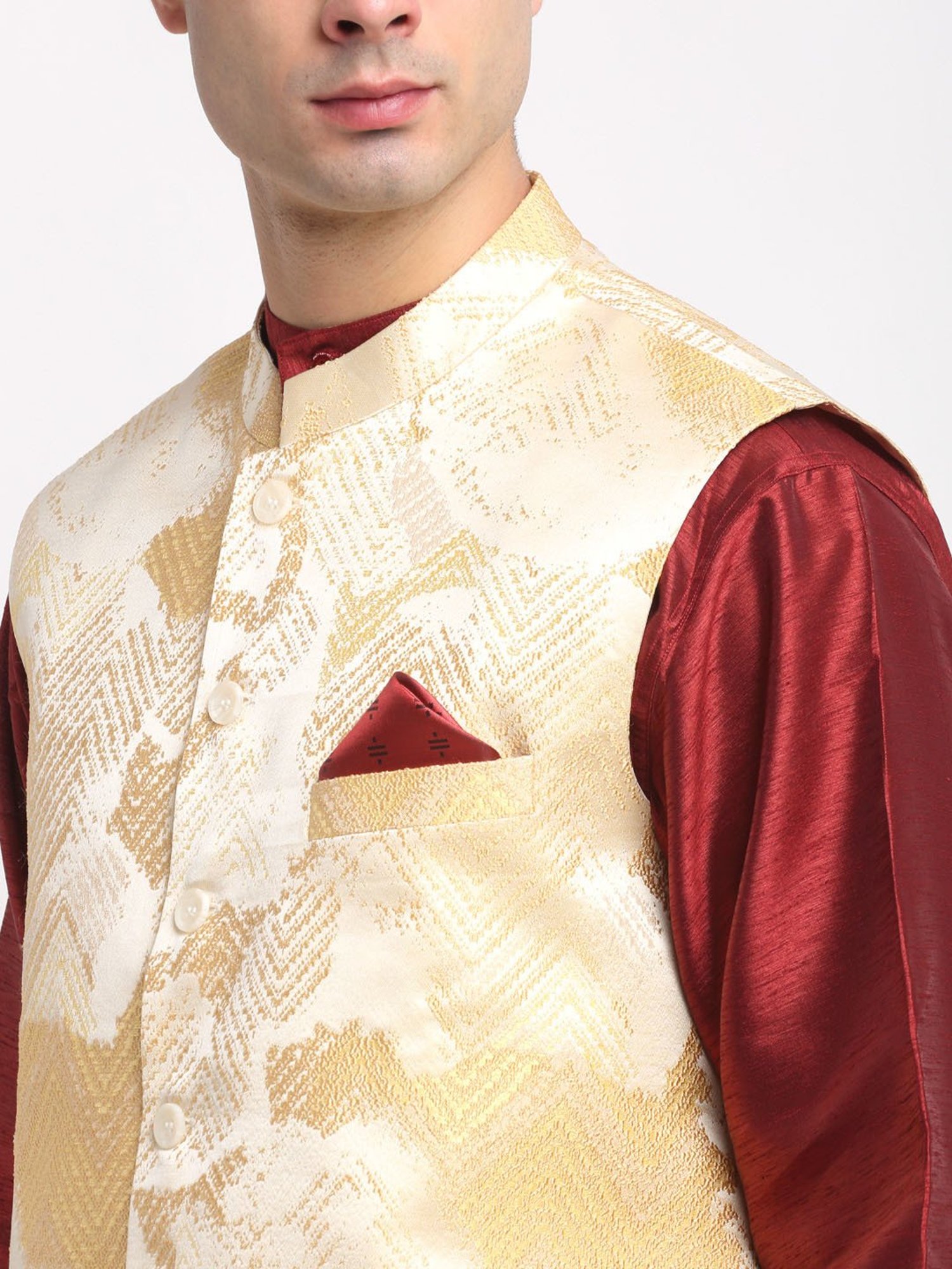 NEUDIS Beige Jacquard Nehru Jacket