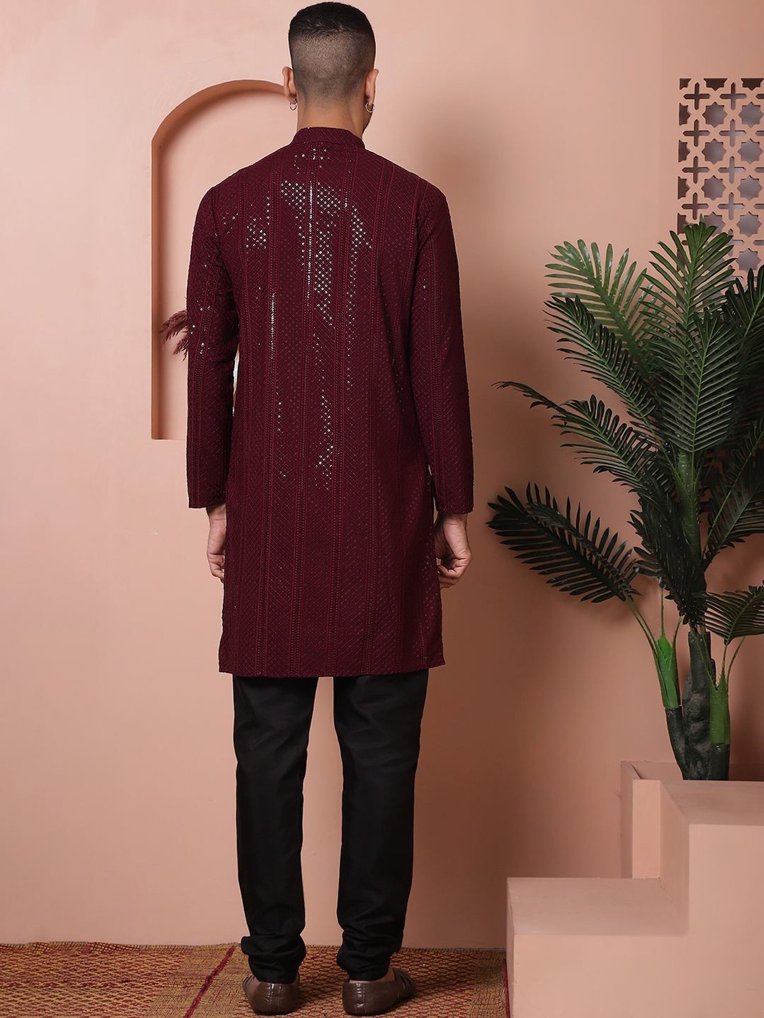 Jompers Purple Ragular Fit Embroidered Kurta Bottom Set