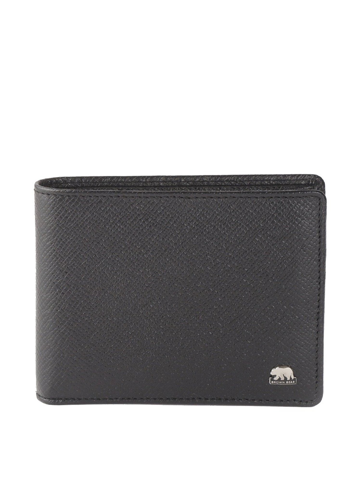 Brown Bear Black Casual Leather Rfid Bi-Fold Wallet for Men