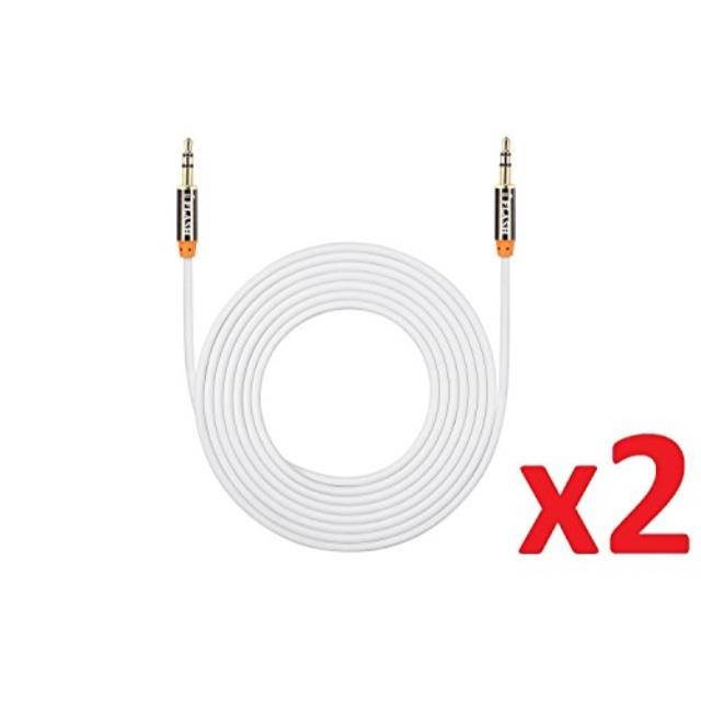 2 pack iflash 3.5mm auxiliary audio cable 9ft extra long aux cable  gold plated, male to male  for ipod, iphone, ipad, android smartphone, tablet, mp3 player, home stereos & more 9ft, white
