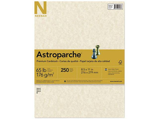 Wausau Paper 26428 Astroparche Cover Stock, 65 lbs., 8-1/2 x 11, Natural, 250 Sheets/Pack