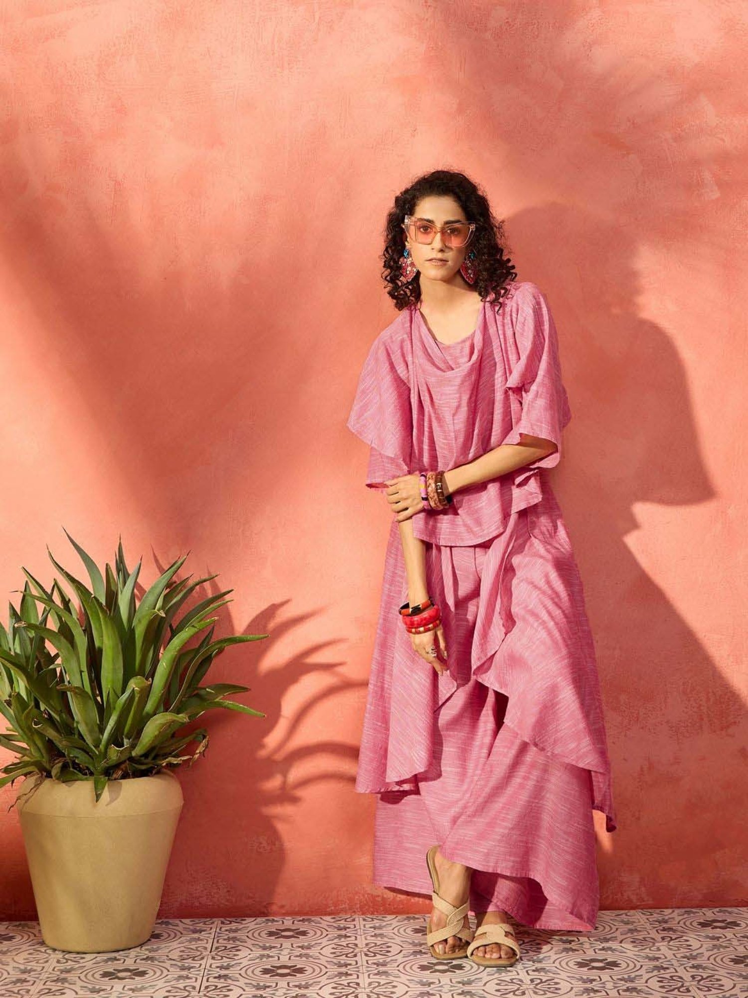 Inweave Pink Cotton Top & Palazzo Set