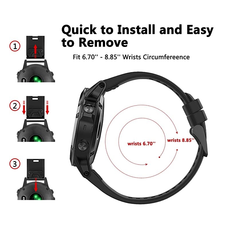 Bands Compatible with Garmin Fenix 5 and Fenix 5 Plus Watch Strap Replacement Silicone Band for Forerunner 935, 945, Approach S60, Not Fit 5X, 5S