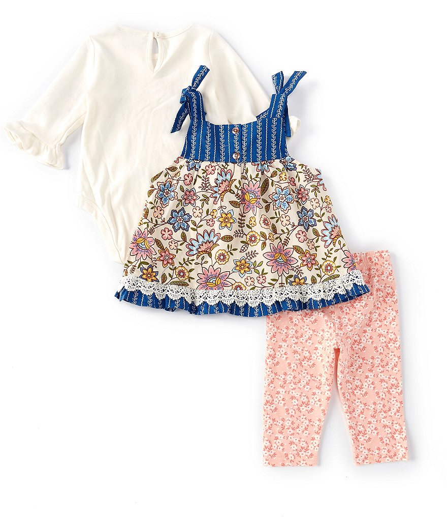 Rare Editions Baby Girls 3-24 Months Mixed-Media Jumper, Solid Tee & Ditsy Floral Leggings Set