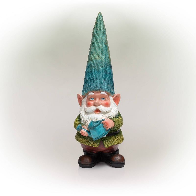 15" Outdoor Polyresin Garden Gnome with Watering Can Yard Turquoise - Alpine Corporation