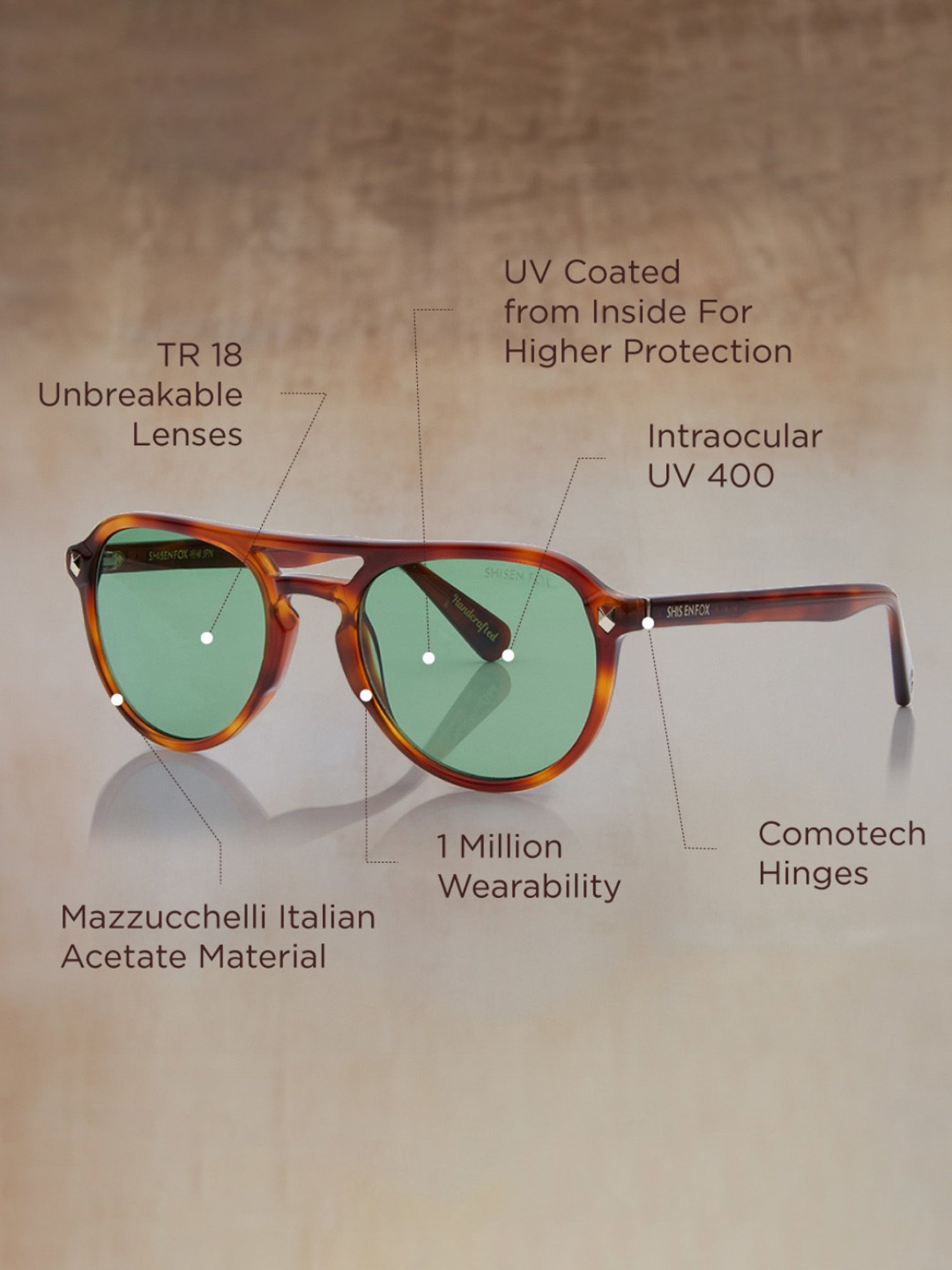 Shisen Fox Kaizen Havana Aviator Unisex UV Protection Sunglasses -55 mm