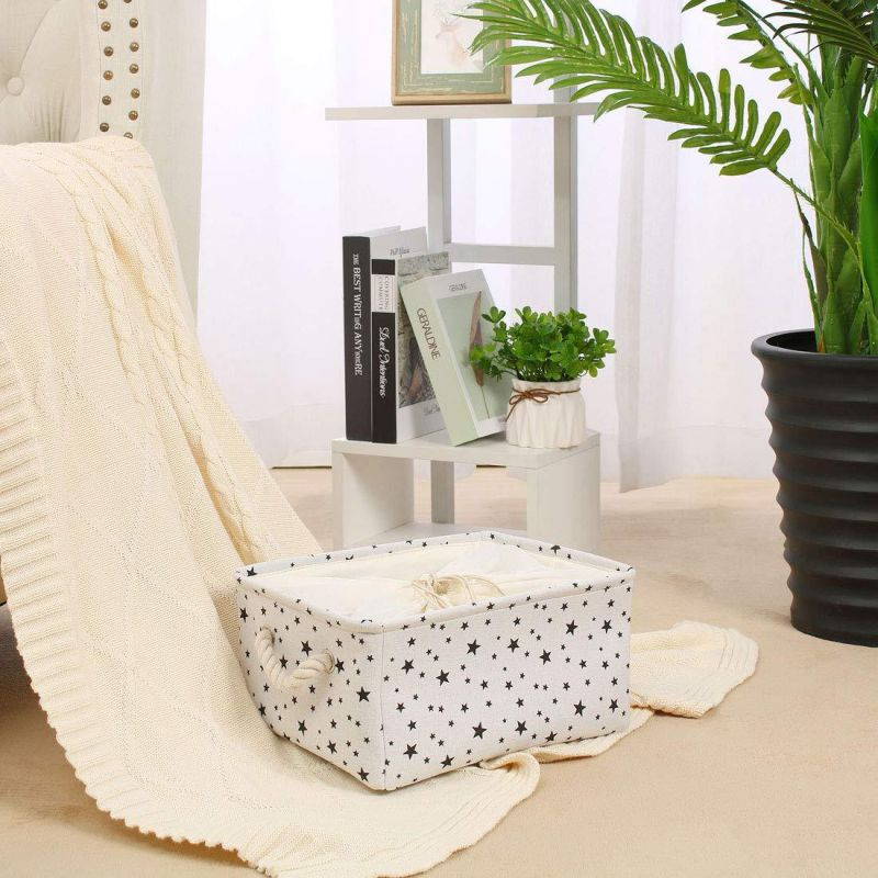 uxcell Storage Baskets w Cotton Handles Foldable Storage Toy Bin Laundry Basket Clothes Towel Organizer 17.7" x 13.8" x 9.8" Black Star