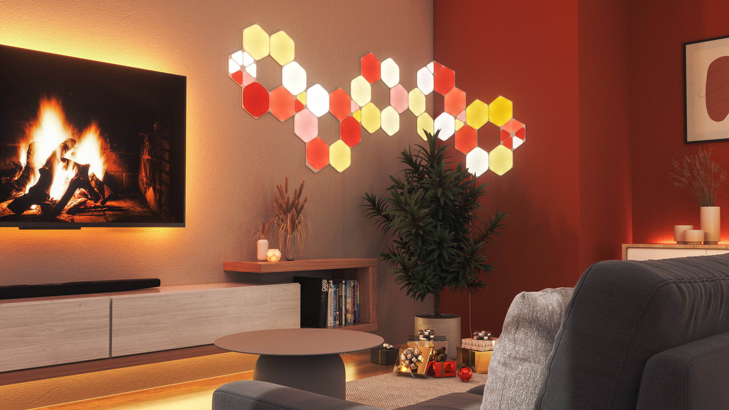 Nanoleaf Shapes Hexagons Smarter Kit Multicolor Hexagon Light Panels-9 Panels