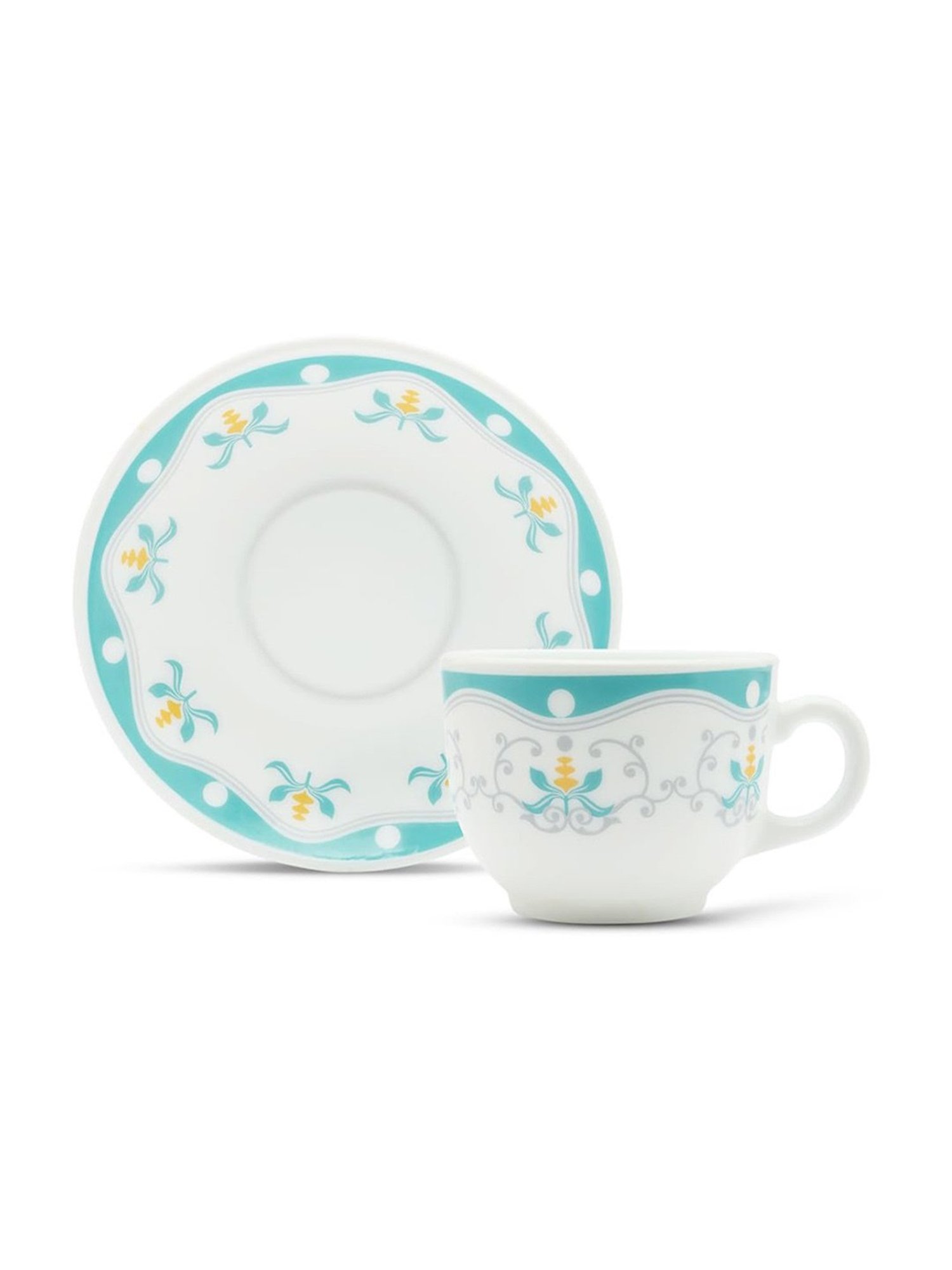 Larah by Borosil Multicolor Ceramic Opalware Cup and Saucer Set of 12 220ml