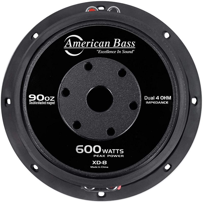American Bass XD 844 8 Inch Dual 4 Ohm Voice Coil 600 Watt Max Power Subwoofer Speaker with 90 Ounce Magnet and Carbon Fiber Non Pressed Paper Cone