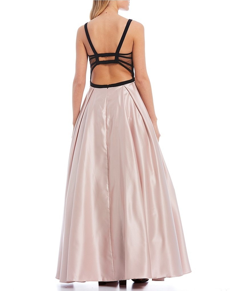 Blondie Nites Spaghetti Strap Square-Neck Two-Tone Cage-Back Ball Gown