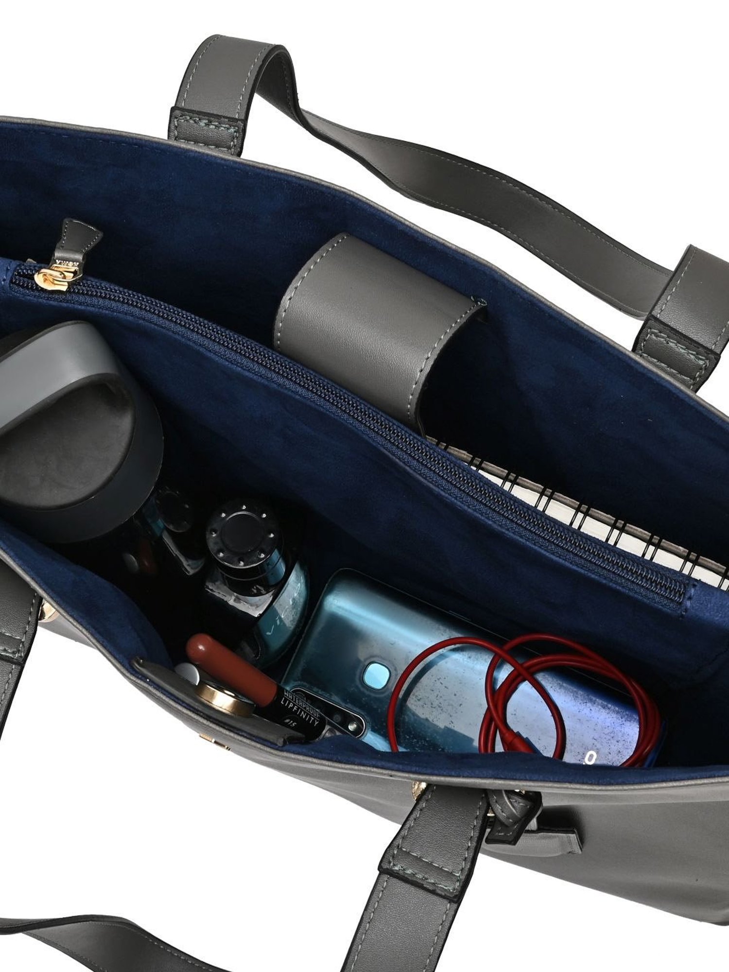 Horra Grey Solid Tote Handbag