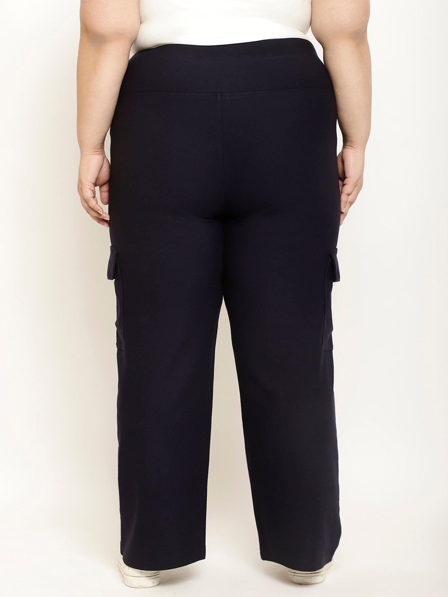 Amydus Navy Regular Fit High Rise Cargo Pants