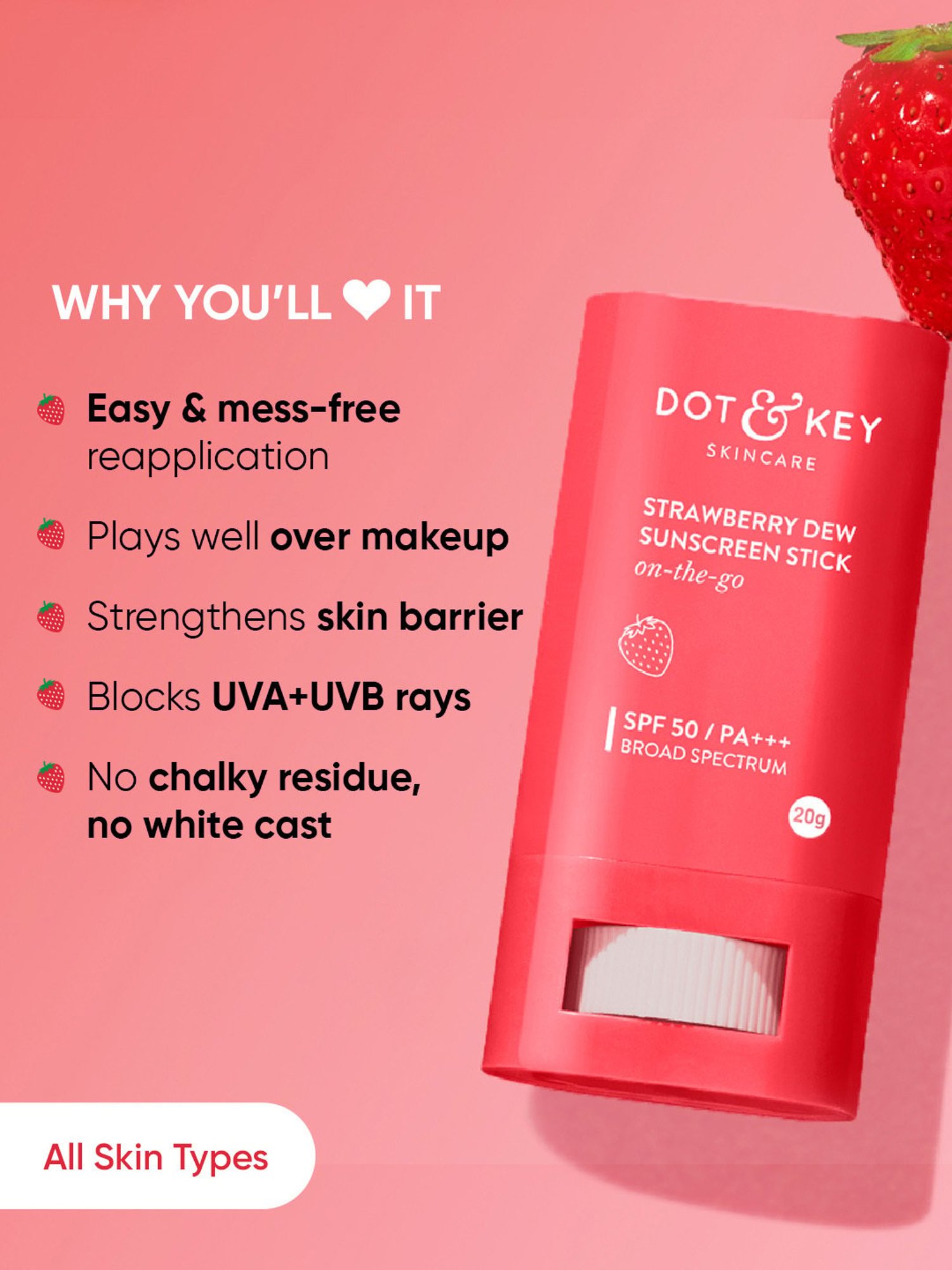 Dot & Key Strawberry Dew Sunscreen Stick On-the-Go SPF 50 - 20 gm