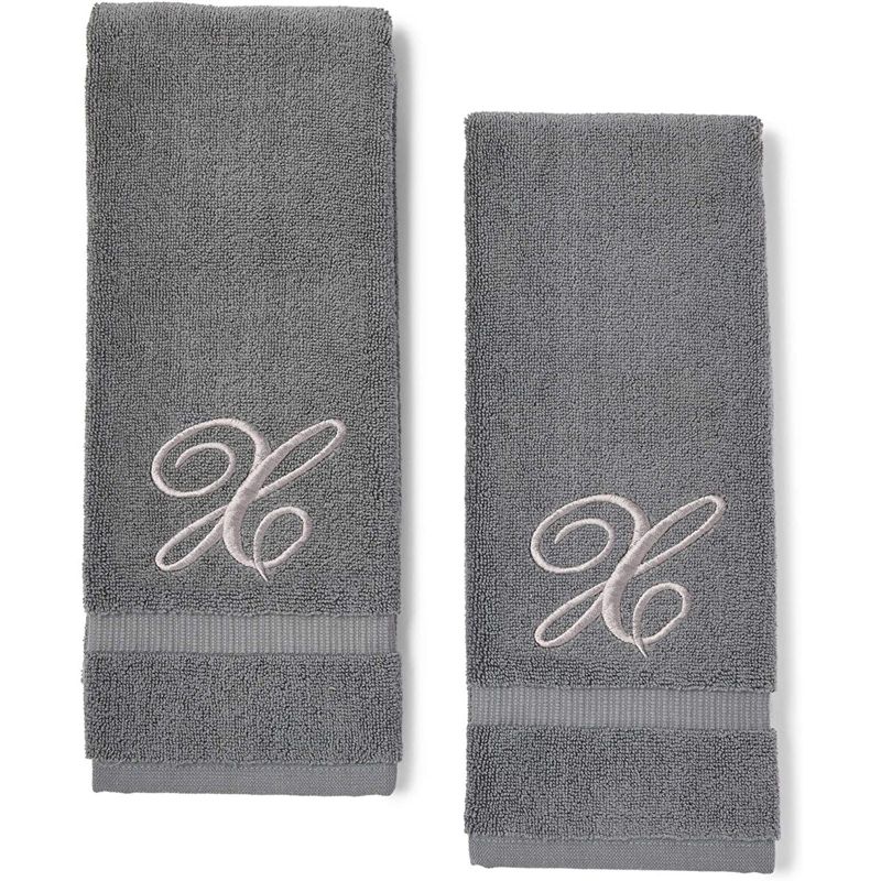 Juvale 2 Pack Monogrammed Hand Towels, Letter X Embroidered Gift (16 x 30 in, Grey)
