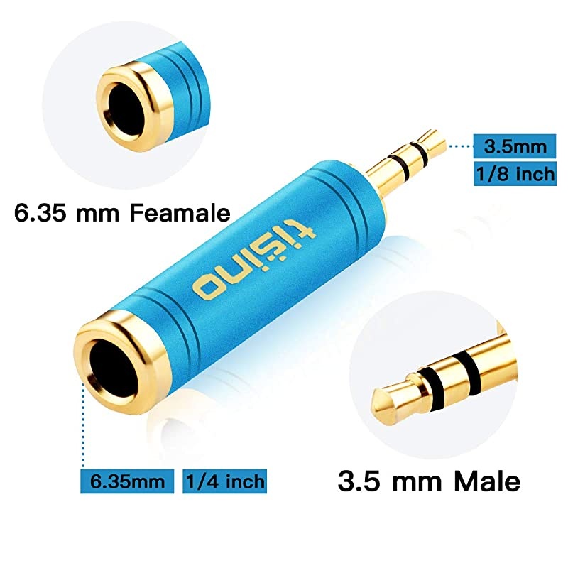 35mm to 14 Adapter GoldPlated Pure Copper 18 inch Male Plug to 14 inch Female Jack Stereo Adapter 2 Pack