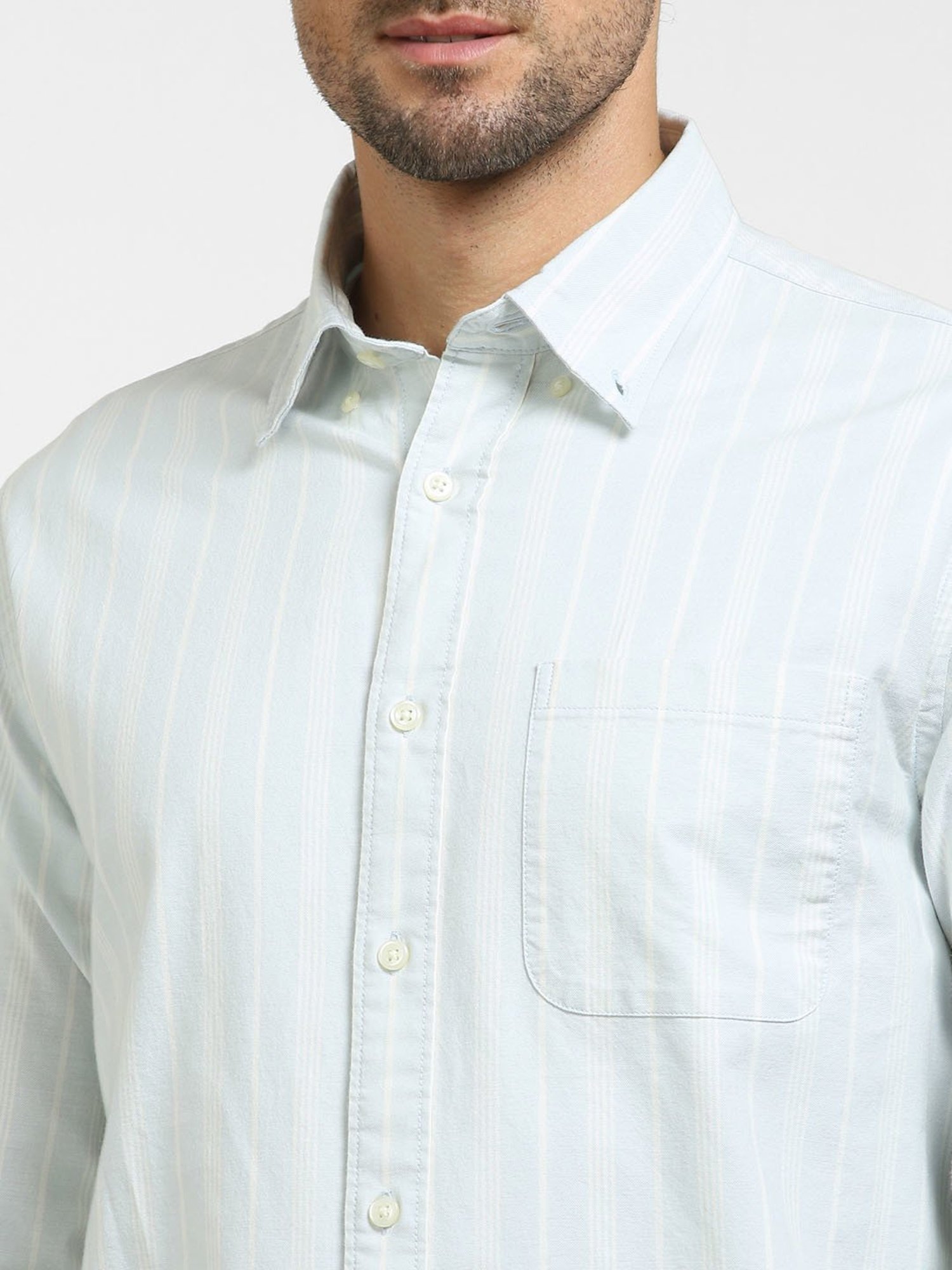 SELECTED HOMME Sky Blue Regular Fit Striped Shirt