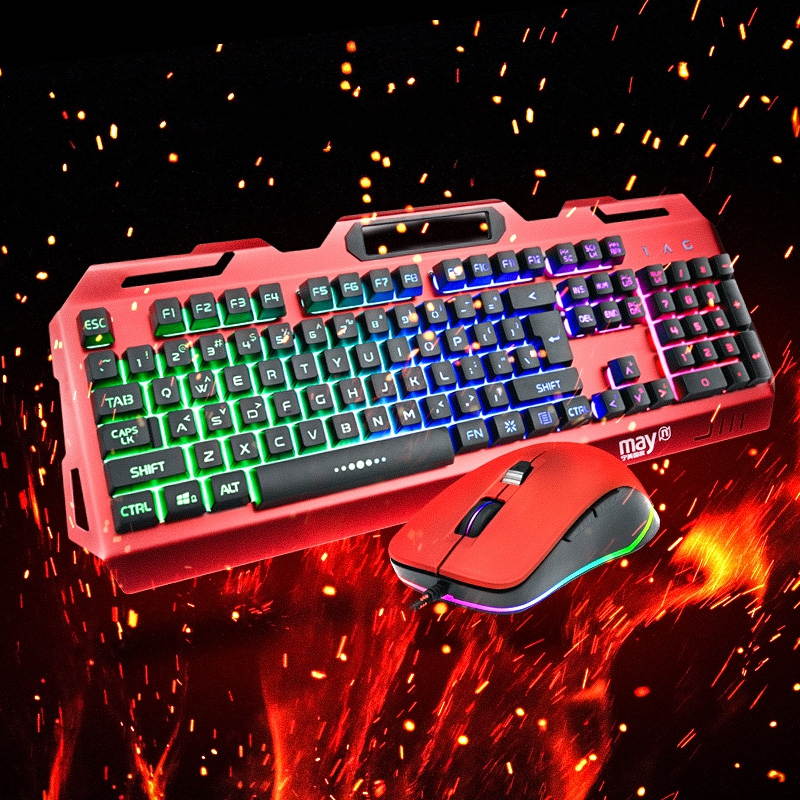 Ngame N1 Cool Exterior Waterproof USB  Wired Colorful Backlit,  Double-shot Molding Keycaps  Keyboard And 2400 DPI RGB Light Effect Mouse Combo For Office And Game, Metal Panel - Black