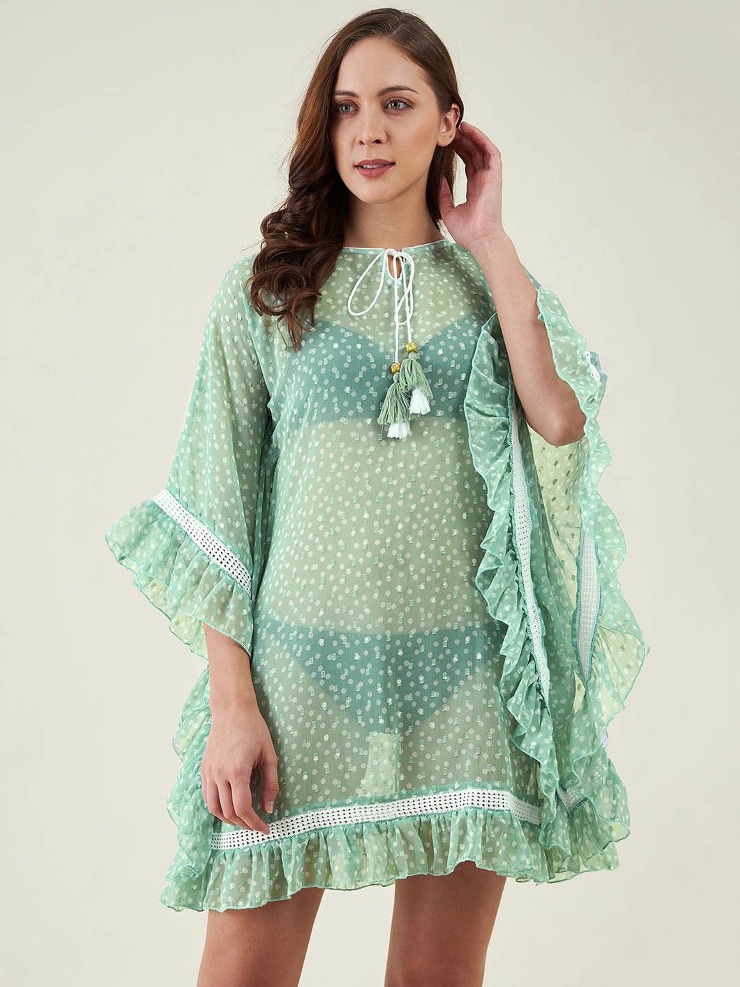 The Kaftan Company Green Printed Kaftan Cover Up