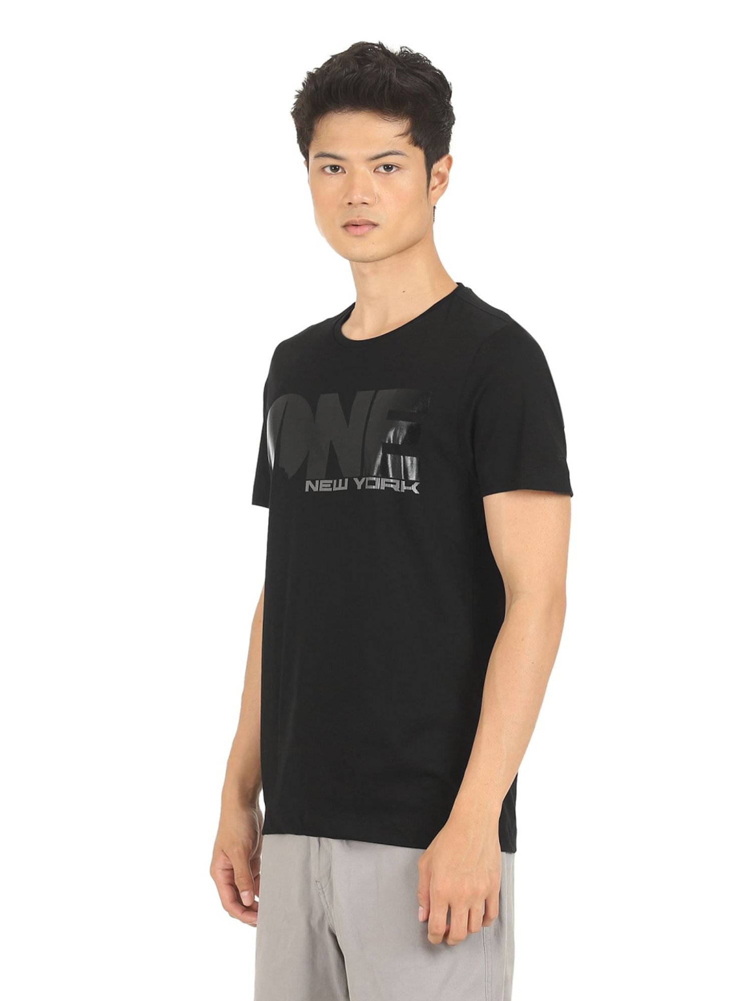 Arrow Black Cotton Regular Fit Printed T-Shirt