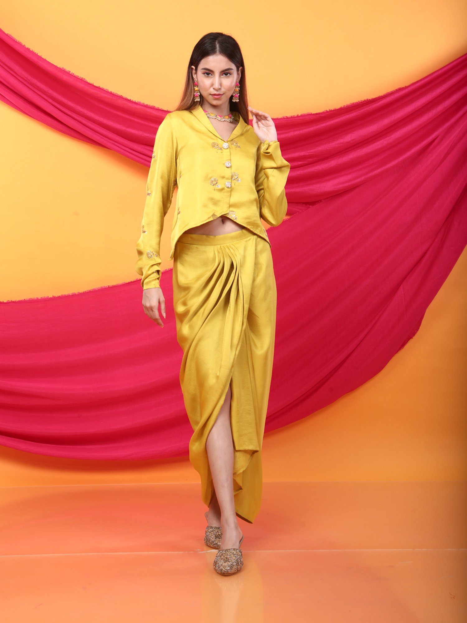 Monk & Mei Gulabo Dhoti and Jacket Co-ordSet-Canary Yellow