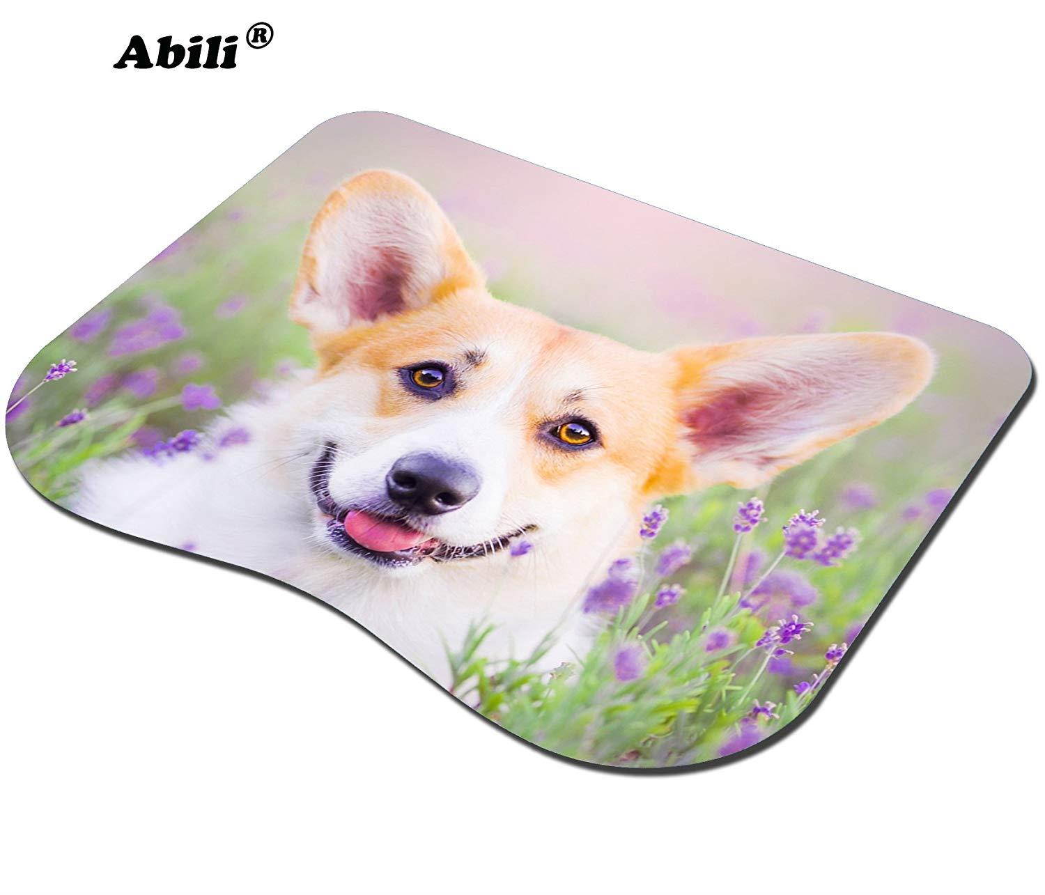 Cute Corgi Dog Mouse Pad Curve Mosue Pad Gaming Mouse Pad Non-Slip Mouse Pad for Girls (Cute Dog and Lavender)