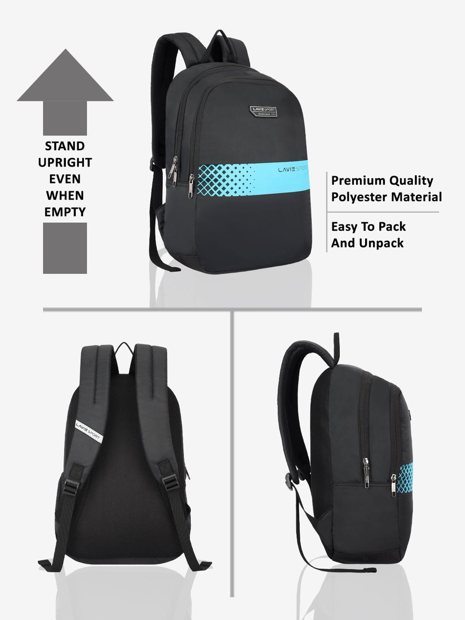 Lavie Sport Speedo 23L College Backpack For Boys & Girls|Men & Women (Black)