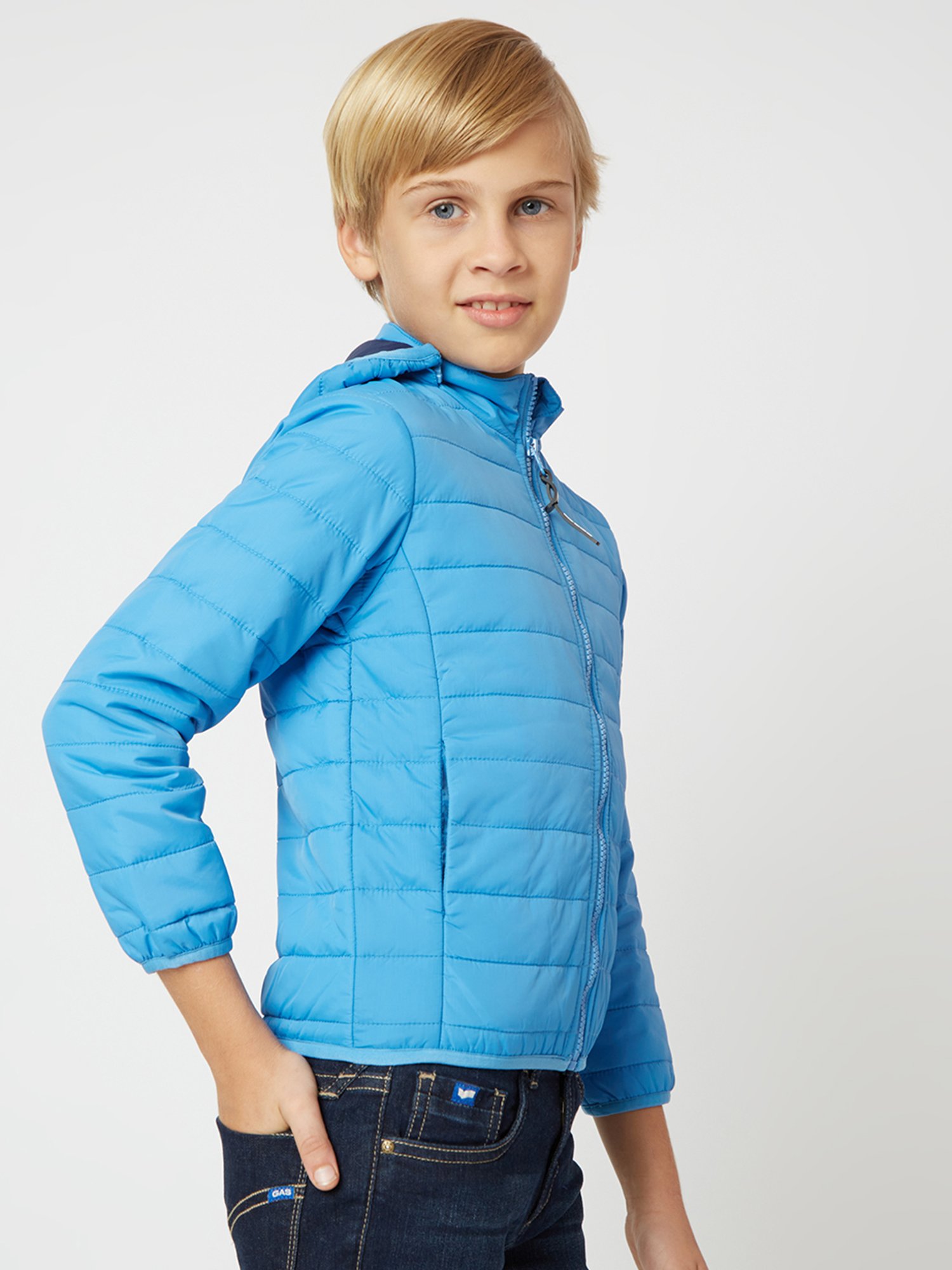 GAS Kids Blue Solid Full Sleeves Reversible Puffer Jacket