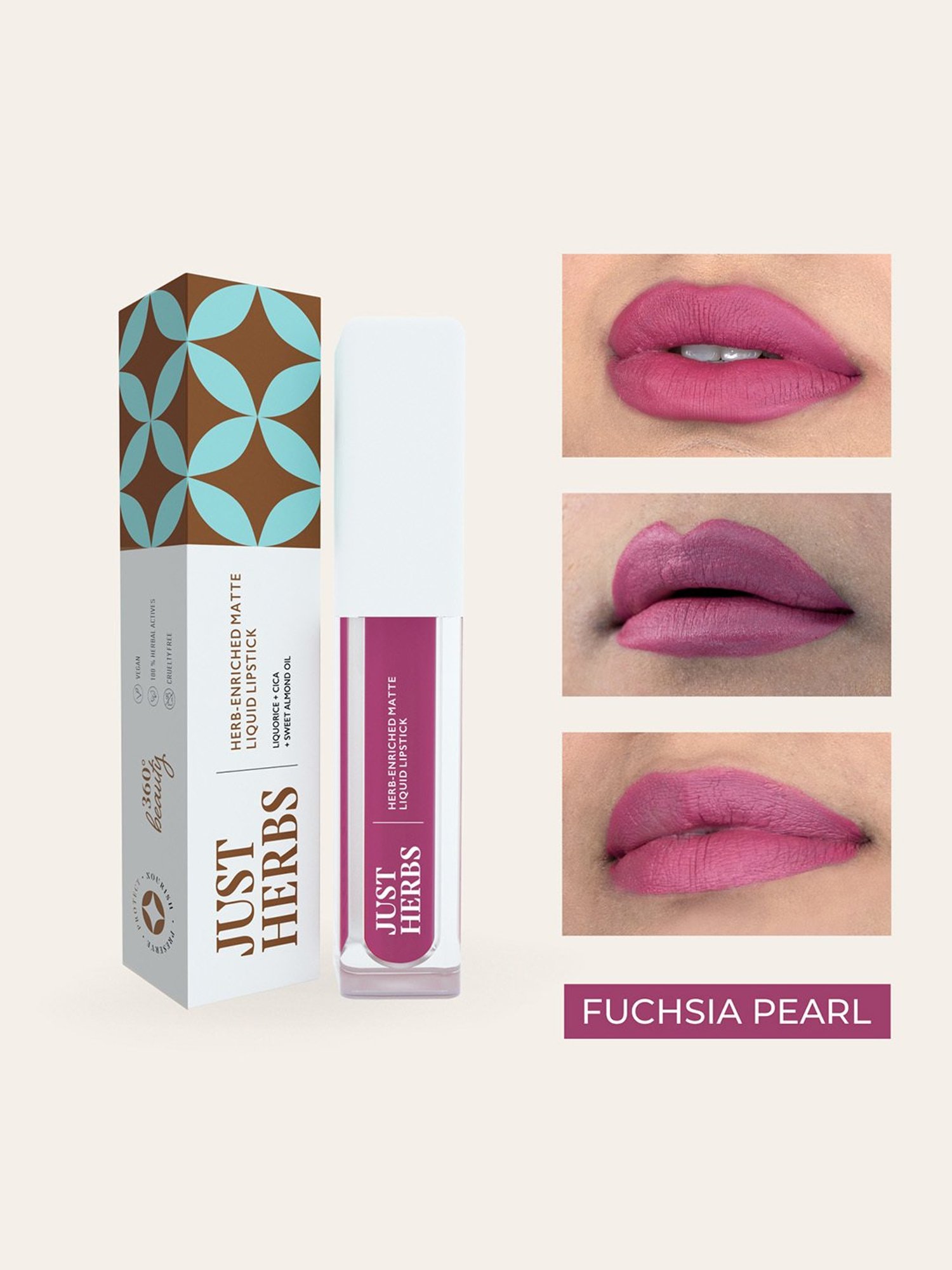 JUST HERBS Herb-Enriched Matte Liquid Lipstick Fuchsia Pearl - 2 ml