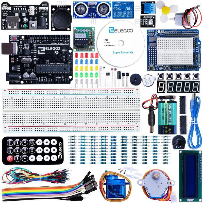 Elegoo UNO Project Super Starter Kit with Tutorial, 5V Relay, UNO R3, Power Supply Module, Servo Motor, 9V Battery with DC, Prototype Expansion Board, ect. for Arduino