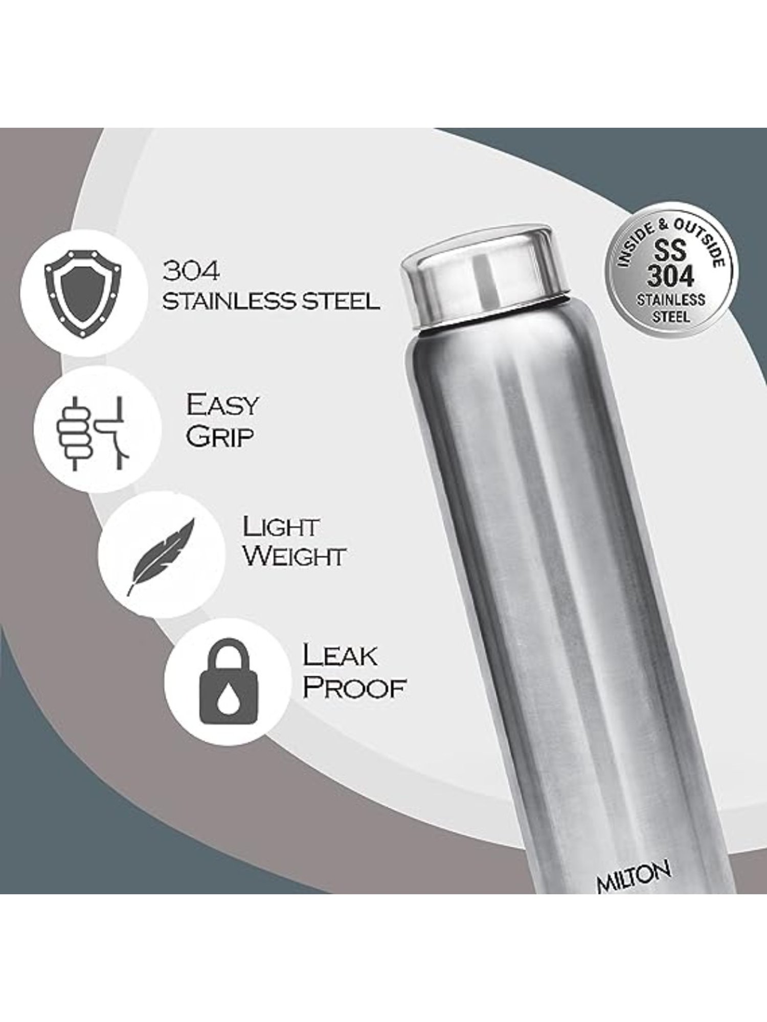 Milton Aqua Silver Stainless Steel Fridge Water Bottle 930 ml - Set of 3