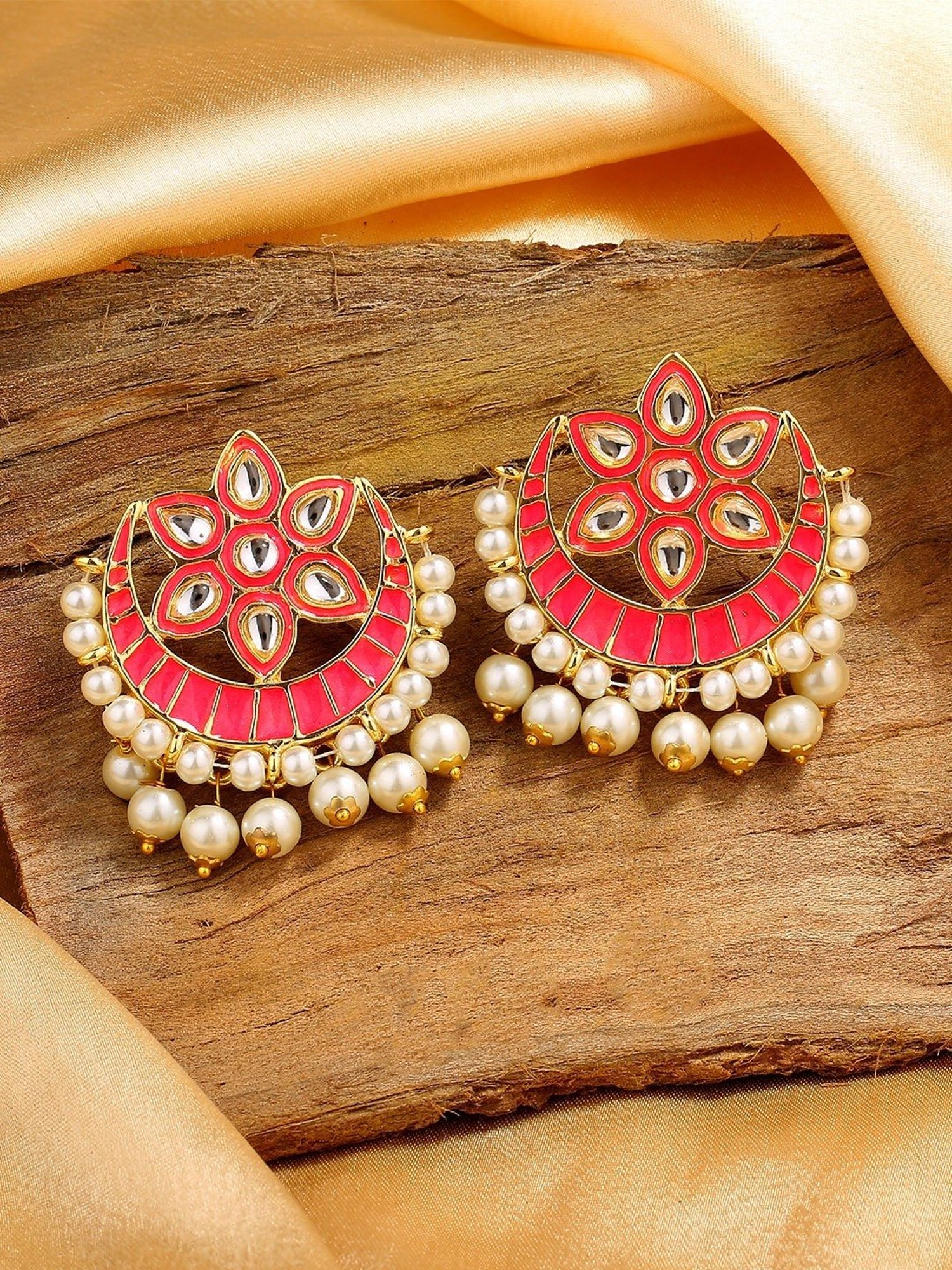 Estele Gold-Plated Flower Designer Drop Earrings