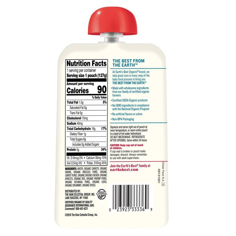 Earth's Best Organic Chicken Casserole with Vegetables and Rice Baby Food Pouch - 4.5oz