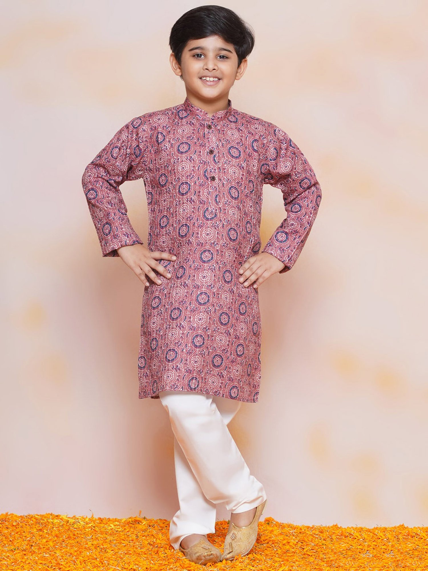 AJ Dezines Kids Purple & White Printed Full Sleeves Kurta with Pyjamas