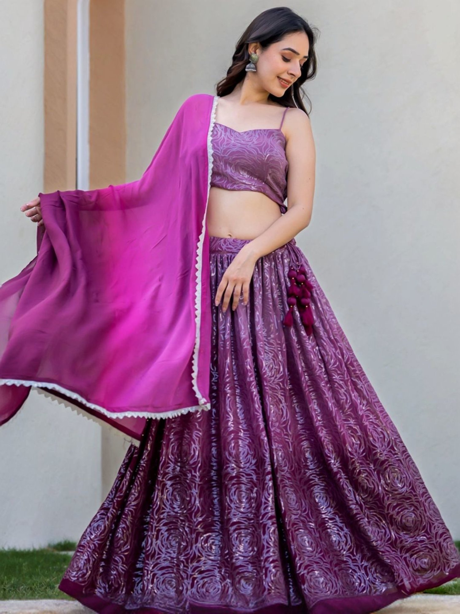 HOUSE OF JAMOTI Purple Embellished Lehenga Choli Set With Dupatta