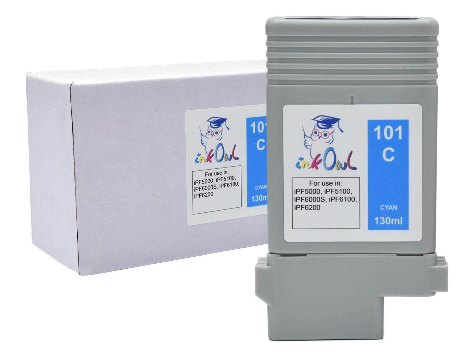 InkOwl Compatible Ink Cartridge Replacement for CANON PFI-101C (130ml, Cyan) for iPF5000, iPF5100, iPF6000S, iPF6100, iPF6200 printers