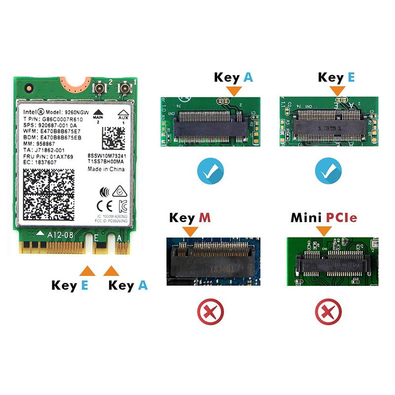 1730Mbps WiFi M.2 Key E Intel 9260 Dual Band Wireless Adapter Bluetooth 5.0 With IPEX4 Antennas, 9260NGW WiFi Network Card, 2.4Ghz/5Ghz, 802.11ac, Support Windows 10 Linux For Laptop Desktop PC