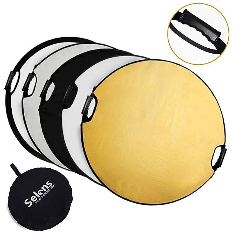 5in1 43 Inch 110cm Portable Handle Round Reflector Collapsible Multi Disc with Carrying Case for Photography Photo Studio Lighting Outdoor Lighting