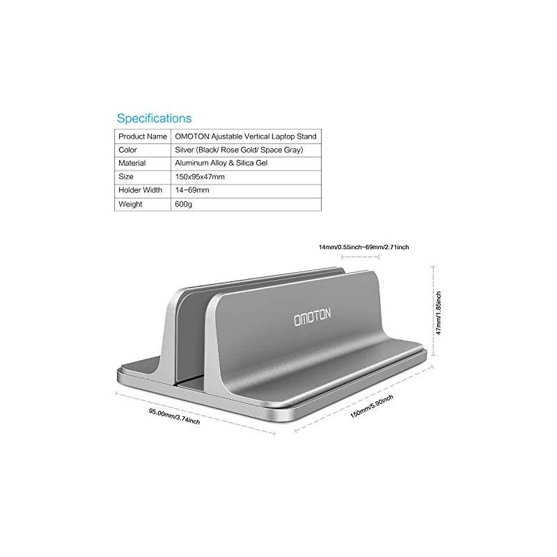 Vertical Laptop Stand Adjustable Size  Desktop Aluminum MacBook Stand with Adjustable Dock Size Fits All MacBook Surface Chromebook and Gaming Laptops Up to 173 inch Gray