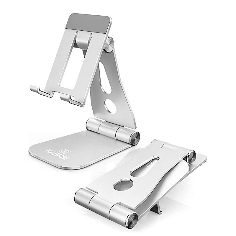 Cell Phone Stand, 2 Hinge Adjustable, Foldable Phone Stand Holder Cradle Dock for Desk, Home, Office, Travel. Compatible with Smartphone Android, iPhone 11 Xs XR 8 7 Plus, Tablet iPad (Black)