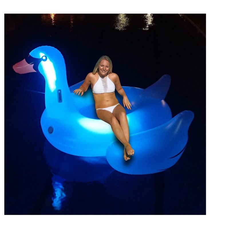 Swimline 75" Giant LED Lighted Color Changing Swimming Pool 1-Person Ride-On Swan Float Lounger - Clear