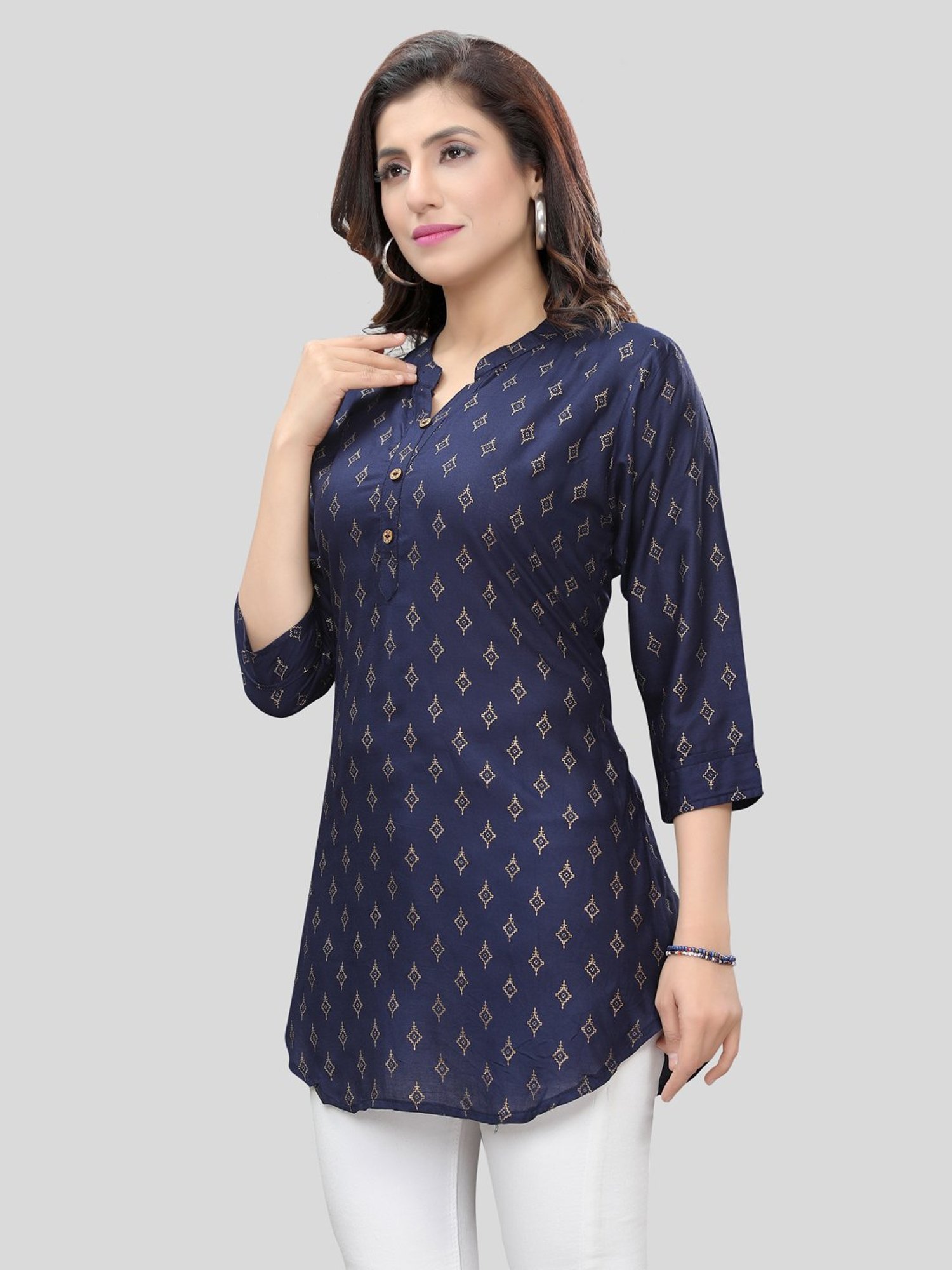 Saree Swarg Dark Blue Printed A Line Short Kurti