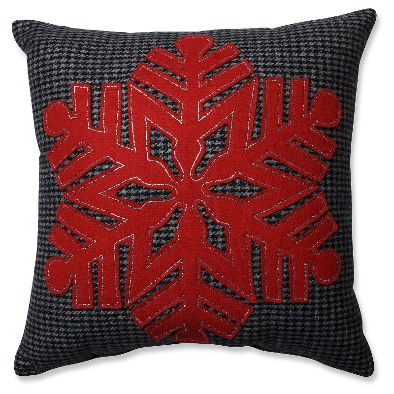 Black/Red Throw Pillow Snowflake (16"x16") - Pillow Perfect