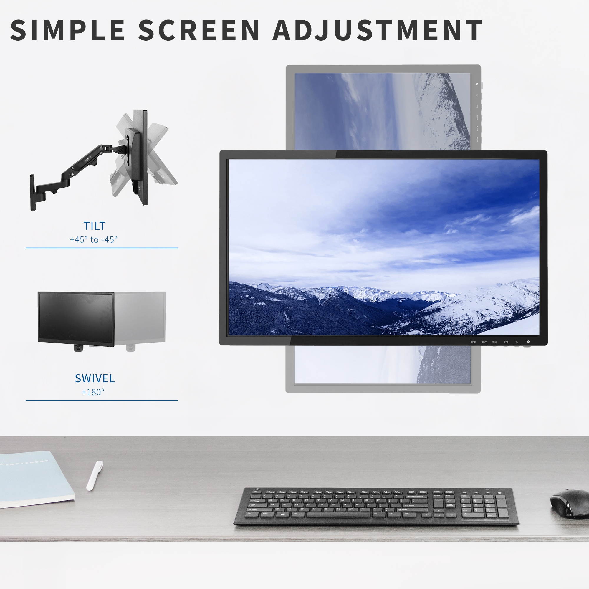 Premium Aluminum Single LCD Monitor Wall Mount | Adjustable Monitor Arm for Screens up to 27"