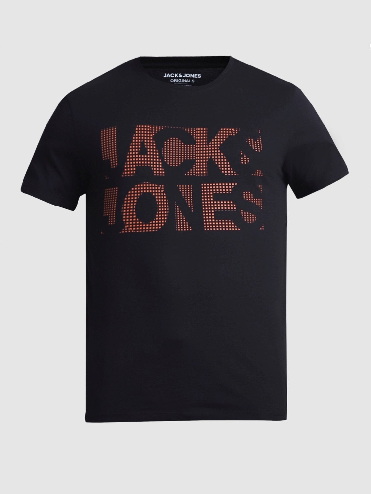 Jack & Jones Jet Black Cotton Slim Fit Printed T-Shirt